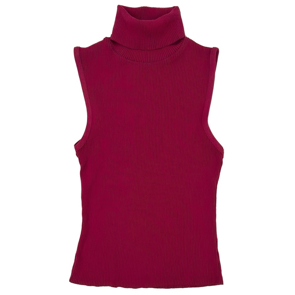 Vintage 90s Y2K XOXO Dark Red Fitted Ribbed Stretchy Sleeveless Turtle Neck Top